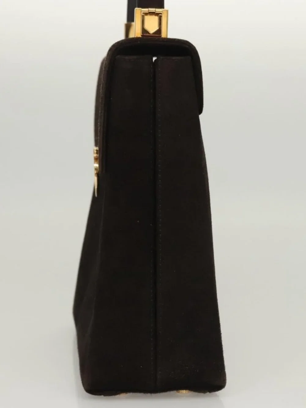 Salvatore Ferragamo Gancini Hand Bag Suede 2way Black Gold Auth BA2414 - Picture 4 of 16